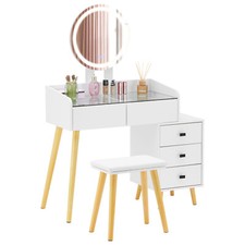 LED Mirror Dressing Table Vanity Make up Desk with 5 Drawers and Stool