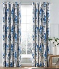 Laura Ashley Blue Stocks Blackout Eyelet Lined Curtains Blue Sky W64”x D90” New