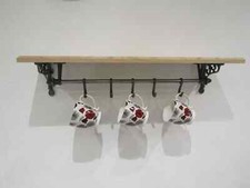 Rustic Solid oak/cast iron Kitchen Pantry shelf pot Pan mug cup rack Traditional