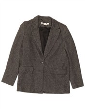 ZARA Womens 1 Button Blazer Jacket UK 6 XS Grey Herringbone Wool BF43