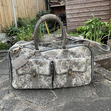 Vintage French Luggage Co Grey Floral Tapestry Carry On Duffle Bag | Read Below
