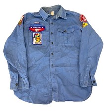 Vtg 50s Air Explorers Boy Scout Shirt BSA Patches Eagle Scout Blue 60s workwear