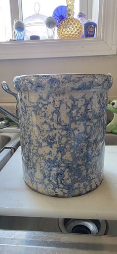 Antique blue spongeware crock - spongeware,