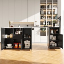 Kitchen Island Breakfast Bar Dining Table with Storage Cabinet Cupboard Black