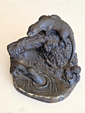Vintage Cold Cast Bronze figurine, Cellini arts mother / baby otters sculpture,