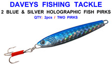 2 X BLUE & SILVER HOLOGRAPHIC FISH PIRKS 200g BOAT SEA FISHING LURE COD POLLOCK