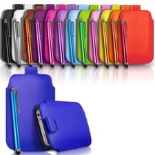 QUALITY LEATHER PULL TAB CASE COVER POUCH & STYLUS FOR VARIOUS MOBILES