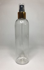 200ml PET Plastic Tall Boston Bottle+ Shiny Gold/Black Atomiser Spray ANY AMOUNT