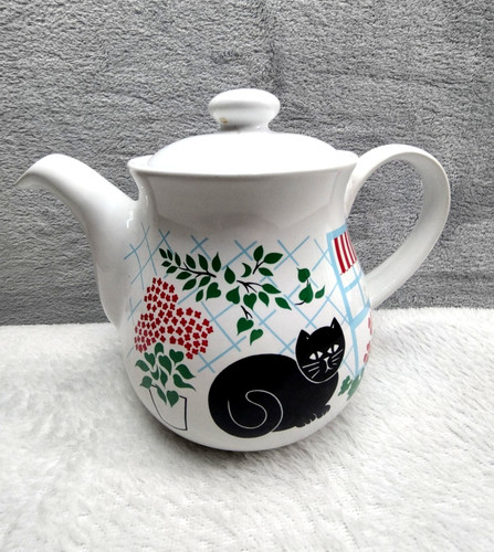 Sadler black cat teapot kitty - black,