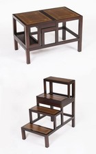 Vintage Set Metamorphic Mahogany Library Steps / Side Table Mid 20th C