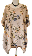 Italian Floral Linen Top beige