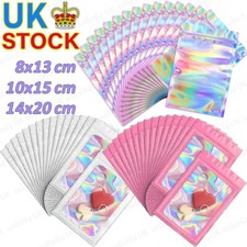 100-1000 Holographic Rainbow Zip Lock Bags Clear Seal Mylar Foil Pouches Storage