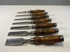 7 VINTAGE  MORTICE WOOD CHISELS WITH ASH HANDLES : SORBY MARPLES BRADES ETC