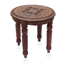 Small Round Sheesham Wood Coffee Table – 45cm Indian Rosewood Hand Carved Table