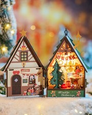 Rolife DIY Miniature Christmas House Kit Wooden Dollhouse Model Holiday Decor