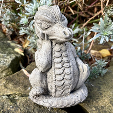 Stone Sitting Dragon Ornament – Garden Statue | Frost Proof Stone Garden Decor