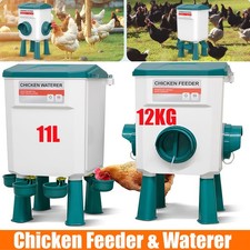 12KG Chicken Feeder and 11L Waterer Set Hen Drinkers Poultry Feeders Automatic