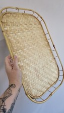 Vintage Cane Bamboo Rattan Serving Tray Display Tiki Large Interior Design 