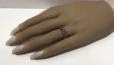 Vintage Sterling Silver 925 Three Amethyst Stone Ring Heart Design Size 6.75.