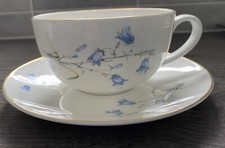 Crown Trent China Cappuccino Cup And Saucer Set Bluebell Print Gold Rim.