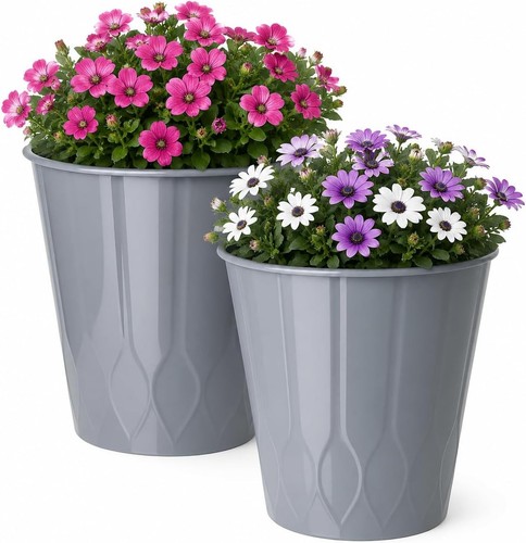 Grey plastic plant - pots, of