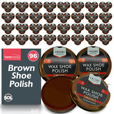 96pk Wax Shoe Polish Brown 50ml Traditional Leather Boot Shine Cleaner Protect