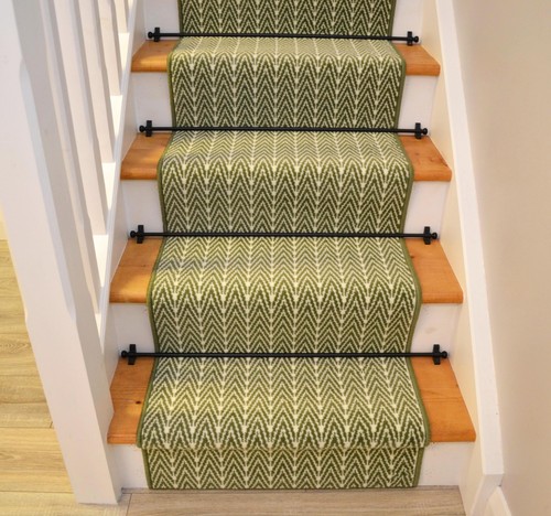 Green herringbone stair runner - stair,