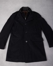 M&S Collezione Coat Mens Medium Black Wool Blend Overcoat Inner Zip Jacket