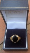 Vintage 9ct Solid Yellow Gold Oval Onyx Signet Men's Ring Size X Hallmarked 3g