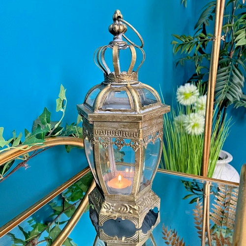 Gold candle lantern - lantern, hexagonal