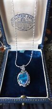 Vintage 1970-s Sterling Silver Beautiful Blue Glass Stone Necklace on Chain.