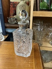 Beautiful Vintage Cut Glass Crystal Decanter with Silver Played Top and Stopper