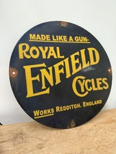 ROYAL ENFIELD CYCLES Enamel Sign -Vintage Garage-Man Cave Classic car- home bar 