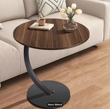[1pc Walnut Sofa Side Table] 1pc Walnut Round Single-Storey Sofa Side Table