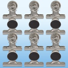 12 PACK Magnetic Bulldog Clips Fridge HEAVY DUTY MAGNET Memo Note Paper Holder