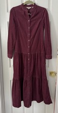 Boden Dress Size 6L Burgundy Plum Cord Shirt Midi Winter Needlecord Ellen