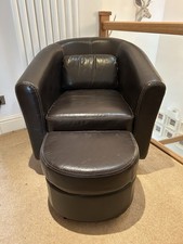 Brown Faux Leather Tub Chair And Footstool