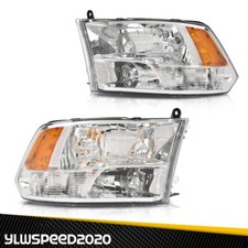 NEW Amber Chrome Headlights w/ Bulbs Fit For 2009-2018 Dodge Ram 1500 2500 3500