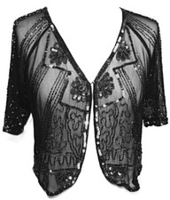 REDUCED! SUPERB 🌺BLACK SEQUIN & BEADED BOLERO SHRUG JACKET TOP 8 10 12 14 16 **