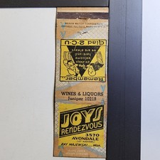Joys Rendezvous Avondale Vintage 1950s Yellow Black Design Matchbook
