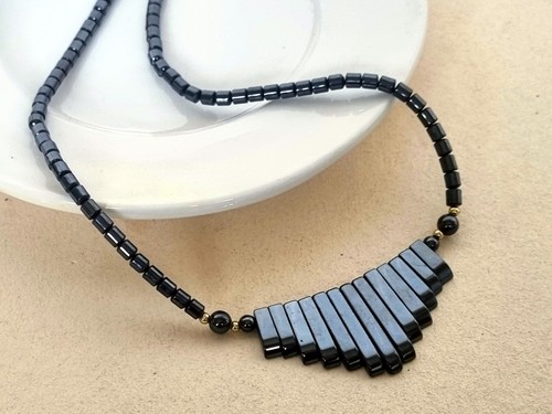 Black hematite necklace - black,