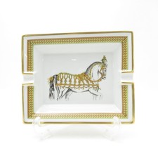 Hermes Paris Ashtray Horse Ceramic White Gold Used  No box
