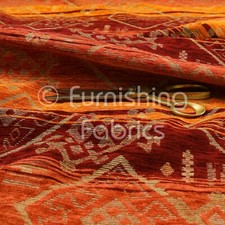 Heavyweight Kilim Aztec Pattern Orange Red Chenille Upholstery Curtain Fabrics