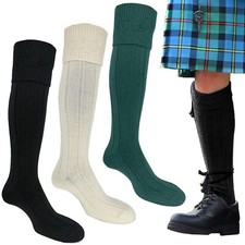 Mens Wool Scottish Highland Wear Kilt Hose Socks Natural Wool Blend Long UK