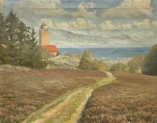 Impressionist Küstenlanschaft Away To Sea Lighthouse Fishing Boats Summer Day