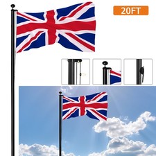 20FT/6M Garden Aluminium Sectional Flagpole Kit Telescopic Flag Pole & 2 UK Flag