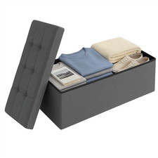 Storage Ottoman Bench Grey Upholstered Foldable Ottoman 110 x 38 x 38 cm