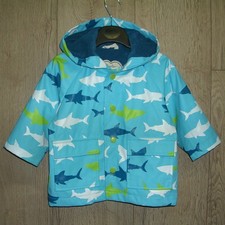 Hatley Boys Blue Shark Print Hooded Waterproof Jacket Rain Coat Age 9-12 80cm