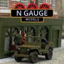 PAINTED - N Scale Gauge WW2 Willys Jeep!  1:148! (Tank Truck Military 1:160)