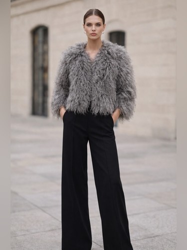 Mongolian lamb fur jacket - mongolian, gray